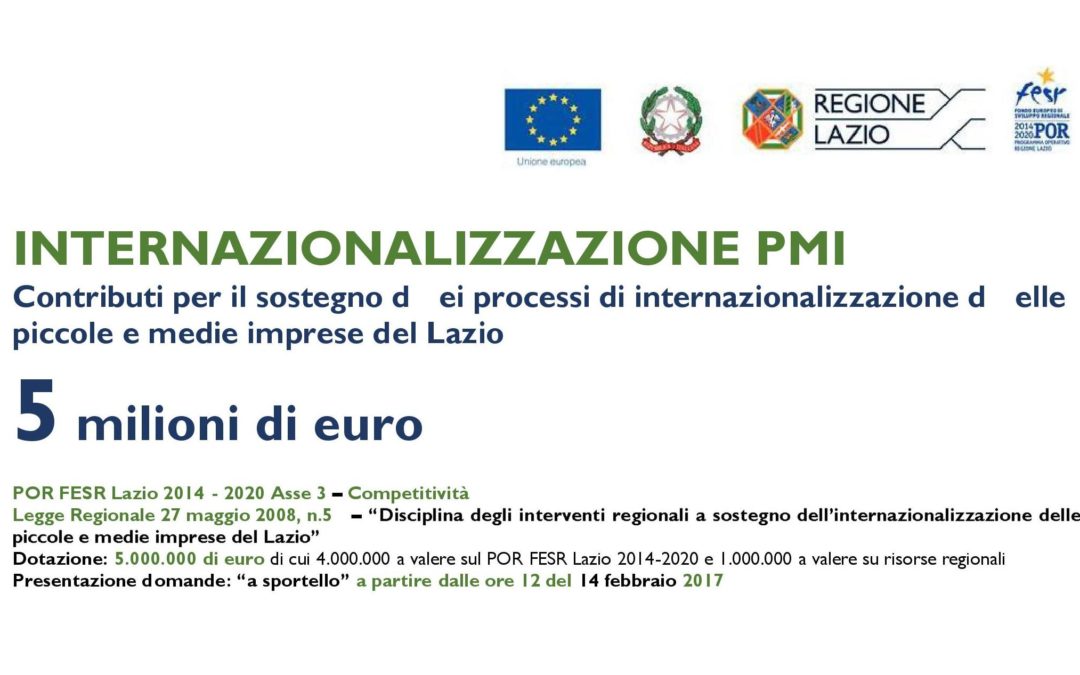 Contributi a fondo perduto per internazionalizzazione PMI – Dal 14 Febbraio 2017